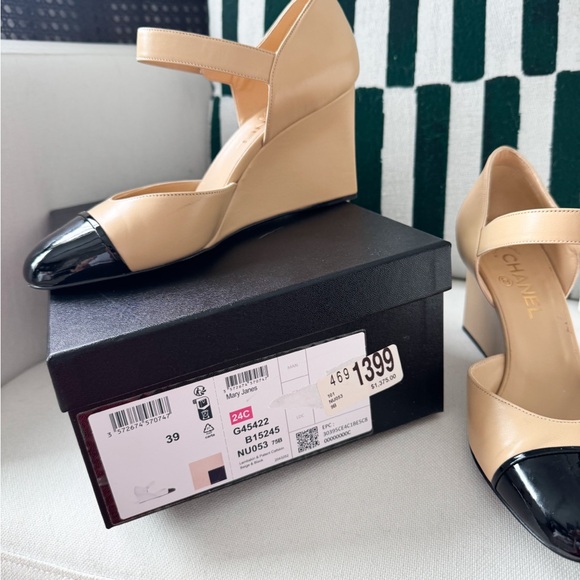 Chanel Beige and Black Wedge Shoes - Picture 5 of 8